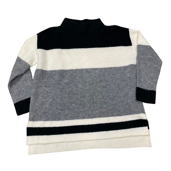 Talbots Sweaters - Talbots Womens Long Sleeve. Mock Neck Fuzzy Gray Black Striped Sweater, Large